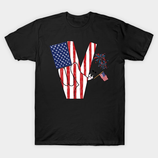 V Sign Aussie American Flag Australian Shepherd 4th Of July T-Shirt by crowominousnigerian 